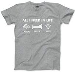 HotScamp All I Need in Life Food Sleep WiFi - Kids T-Shirt - Funny Millennial Teenager Gamer Lazy 12-13 Years Grey