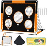 Gofady 2-in-1 Football Goal for Kids - Portable & Durable Soccer Training Net with 5 Target Ranges, Foldable Design, Carrying Bag, Easy Assembly for Backyard, Garden, Beach(Orange, 150 * 120 * 120cm)