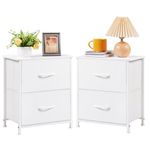 Somdot Nightstands Set of 2 with 2 Drawers, Bedside Table Small Dresser with Removable Fabric Bins for Bedroom Nursery Closet Living Room - Sturdy Steel Frame, Wood Top - White Leather