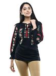 MAAHI Women's Rayon Black Embroidery Top Size- XXL Sleeve 3/4