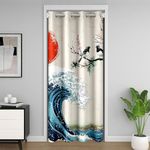 Castle Fairy Japanese Style Door Doorway Curtain,Tree Sea Waves with Sunrise Blackout Curtain,Ukiyoe Ocean Door Drape for Partition Privacy Shading Decor,52" W X 80" L