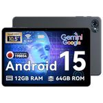 Tablet 2025 Latest Android 15 Tablets, 10.5 inch Tablet with HD+IPS Display, 12GB RAM+64GB ROM/ 2TB TF, Gemini AI 2.0, GPS, 5G WiFi, 2.0GHz CPU & 5MP Camera, 6000mAh, GMS Certified