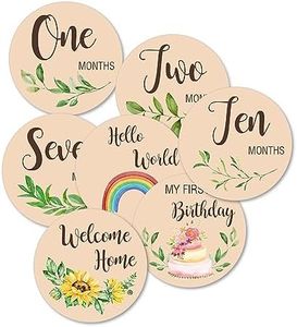 Weforu 1 Set Wooden Monthly Milestone Cards Baby Announcement Cards Baby Monthly Milestone Discs Reversible Photo Props, Baby Growth and Pregnancy Growth Cards (Double sided 10pcs)