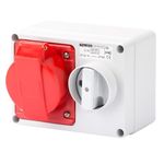 Gewiss GW66020 Horizontal Interlocked Socket Outlet, IP44, 6 Reference, 3P+N+E Pole, 380V-415V, 32 A, 50 Hz/60 Hz, Red