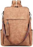 FADEON Womens Backpack Purse Large Designer PU Leather Laptop Backpacks, Ladies Computer Shoulder Bags, Camel Brown Suede Style, Large (15.5-in Height), Travel Backpacks