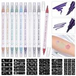 Huiguli Temporary Tattoo Markers for Skin body art tattoo pen Multicoloured Tattoo Kit Face Paint with 10 Tattoo Pens, 60 Patterns Stencils, Kids Adults Dual-End Tattoo Pens Make Bold and Fine Lines