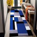 Fit Even Kilas Runner Rug – Washable Hallway Carpet Runners, Non-Slip Floor Mats for Kitchen, Living Room, Corridor, Entryway, Door Entrances - (Blue Black, 80x150 cm)