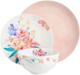 Spice by Tia Mowry Goji Blossom Decorated Porcelain Chip and Scratch Resistant Dinnerware Set, Pink, 12-Piece