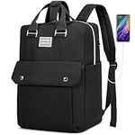 Laptop Backpack for Women 15.6 Inch Travel Backpack Waterproof Computer Bag Stylish Work College School Backpack with USB Charging Port, Black