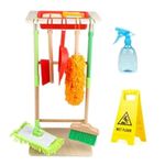 Gemileo Kids Cleaning Set 12PCS Wooden Detachable Pretend Play Kitchen Set Housekeeping Toddler Toy Cleaning Play Set Broom Mop Duster Dustpan Brush Hanging Stand for Girls Boys