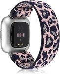 TOYOUTHS Elastic Band Compatible with Fitbit Versa/Versa 2 Scrunchie Bands Fabric Nylon Sport Stretchy Strap Fashion Versa Lite Special Edition Wristband Women Men (Blue Pink Leopard, Large)