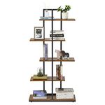 Mondeer Bookshelf, 5-Tier Floor Standing Bookcase, Asymmetrical Staggered Display Shelf, Plant Shelf, Industrial Style, for Living Room, Bedroom, Home Office, 74 x 28 x 144.5 cm, Rustic Brown