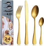 Cutlery Set, BEWOS 24-Piece Matt Gold Tableware Silverware Set, Stainless Steel Flatware Set with Spoon Knife and Fork Set, Service for 6, Dishwasher Safe/Easy Clean