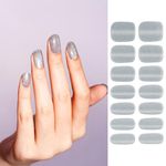 DANNI & TONI Semi Cured Gel Nail Strips Cat eye Gel Nail Stickers Blue (Lakeside Shimmer) Clear Gel Nail Stickers Nail Wraps Gel Nail Art 28 Stickers for Autumn and Winter