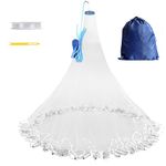 Cast Net with Utility Storage Bag ，American Saltwater Fishing Cast Net for Bait Trap Fish 4/5/6/7/8/9ft Radius Casting Nets with Heavy Duty Real Zinc Sinker Weights, 3/8inch Mesh Size (7ft Radius)
