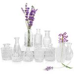 ABOUT SPACE Glass Bud Flower Vase – Pack of 10 Clear Glass Centrepiece for Mini Flowers-Sturdy Textured Drop Shaped Antique Collections for Wedding Decorations & Table Top Decor for Home,Restaurants