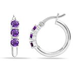 LeCalla 925 Sterling Silver BIS Hallmarked Amethyst Small Hoop Earrings for Girls and Women (3 MM Round)