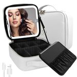 MOMIRA Makeup Bag with Mirror and Light Travel Makeup Train Case Cosmetic Bag Organizer Portable Artist Storage Bag with Adjustable Dividers Makeup Brushes Storage Organizer Silver