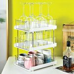 HomeStrap Plastic Multipurpose Trio Stack Space Saving Storage Rack / 3 Tier Shelf Organiser For Kitchen And Bathroom/Under The Sink(Colour: White/Clear)