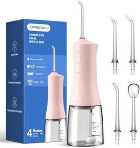 Operan Water Flossers for Teeth Cleaning Upgraded 300ml Cordless Water Dental Flossers Portable Rechargeable Oral Irrigator with 4 Modes 4 Jet Tips IPX7 Waterproof Water Floss for Home Travel (Pink)