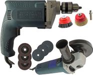 Inditrust Blue 900w Sliding Angle Grinder 100mm & 10mm Electric Drill machine with 2pc 3inch Cup brush, Bolt, 3pc Cutt off and 3pc Flap wheel set