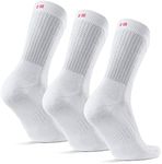 DANISH ENDURANCE Tennis Crew Socks, Cushioned Striped Sports Socks, Black Socks, Grey & White Socks, for Men & Women, 3 Pack White, 6-8