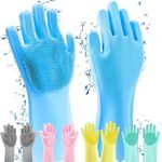 Scrubbing Washing Silicone Reusable Heat Resistance and Water Proof Hand Gloves with Scrubber for Kitchen Cleaning, Utensils, Bath and Pet Hair Care Wet and Dry Glove.(pack of 1 pair)