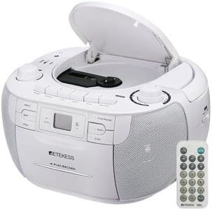 Retekess TR621 Radio Portatili Boombox,FM AM,Lettore Cassette Audio,Supporto USB TF,con Telecomando,Accompagna la Famiglia e Gli Amici,Regalo per la Festa del Papà(Bianco)