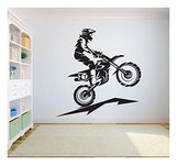 GADGETS WRAP Kids Boys Teenager Room Decor Wall Decal Motorcross Freestyle Dirt Bike Sticker Bedroom Sport Motorcycle Wall Stickers Wall Decoration Decal Sticker 2Feb22-940 Black