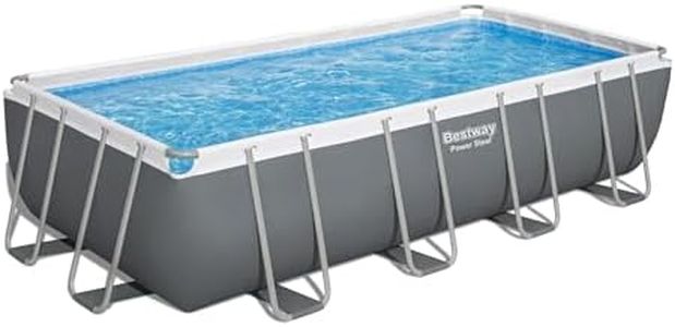Bestway Power Steel 18' x 9' x 48” Above Ground Pool, Rectangular Metal Frame Outdoor Swimming Pool Set with Sand Filter Pump, Ladder, and Cover