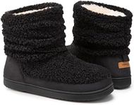 HomeTop Women's Bootie Slippers Fuzzy Warm Memory Foam Indoor House Shoes with Non-slip Rubber Soles Black, 5/6 UK