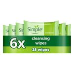 Simple Kind to Skin Biodegradable Cleansing Wipes Face Wipes, for Waterproof Eye Make-Up Removal for Sensitive Skin 6x 25 wipes