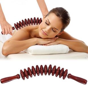 PURAVA Wooden Massage Roller - Curved Design Massage Roller Stick for Enhanced Circulation and Relaxation - Portable and Lightweight Wooden Roller Massager - Red