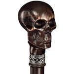 Asterom Unique Carved Wood Walking Cane for Men and Women - Yorick - Handmade Skull Walking Stick Cool Gothic Cane