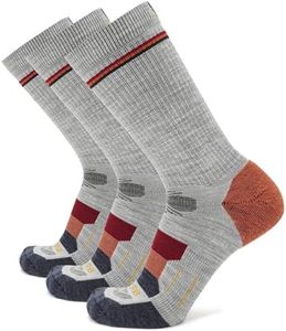 GRIP6 Hike Crew Lightweight Merino Wool Socks – Comfortable Everyday Hiking & Travel Socks – Moisture-Wicking, Odor-Resistant, & Durable – Set of 3-Pairs, Campfire – Medium
