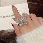 Aimimier Cubic Zirconia Butterfly Ring Sparkling Crystal Bow-Knot Knuckle Ring Wedding Jewelry for Women and Girls (Silver)