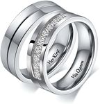 Aeici Stainless Steel 6MM Couple Ring Two Tone CZ Zirconia Promise Engagement Wedding Band Size 9 & 11