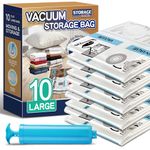 STORAGE MASTER Vacuum Storage Bags, Space Saver Bags 80% More Storage Space, With Hand Pump (10, Large)