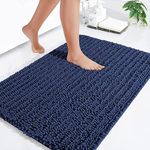 OLANLY Luxury Chenille Bath Mat, Extra Soft Thick Absorbent Shaggy Bathroom mat, Non-Slip Machine Wash Dry Plush Bath Mats for Bathroom, Shower, and Tub (36"x24", Navy)