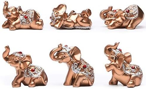 Gold Resin Small Elephants Statues Home Decor Collection Gift Set of 6 BS123 (Gold)