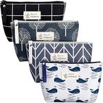 Boao 4 Piece Printed Canvas Cosmetic Bag Travel Makeup Bag Large Capacity Print Cotton and Linen Cosmetic Pouch with Zipper for Keychains Coins Cash Cards