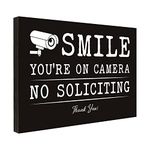 No Soliciting Sign for House, Smile You are on Camera Signs for Home, Video Surveillance Yard Sign Wall Decor Use, Use for Office or Business Front Door Warning Reminder Signs 3.55" x 5.15" - PMA017
