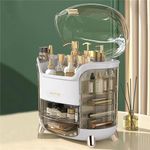 BTGGG Cosmetic Organiser Dustproof Skincare Organiser Makeup Desk Organiser with Lipstick Slots Mutifuctional Beauty Storage Stand for Make-up Jewelry Vanity for Bedroom Bathroom Dressing Table, White