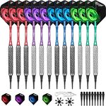 CyeeLife Soft tip Darts set 18g Black&Sliver Barrels,100 Plastic Points+Tool+12 Aluminium shafts+16 Flights,Home Dart set 12pcs of 1 Packs