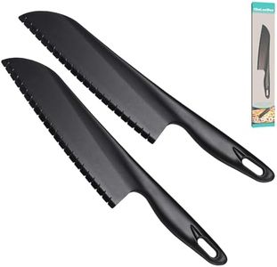 ChaLeeMoo 11” Nylon Knife for Nonstick Bakeware with Serrated Edges, Large Plastic Kitchen Knife to Cut Lettuce Salad Cake Brownie or Veggies Fruits, Nonmetal Knife for Teflon Cookware, Black 2 Pack