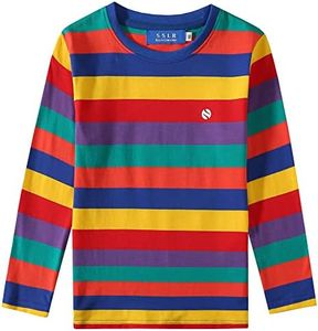 SSLR-Big-Boys-Long-Sleeve-Shirt-Striped Tee Shirts Cotton Crew Neck Casual (Medium, Rainbow Stripe)