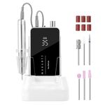 Makartt Professional Nail Drill, 2-in-1 Desktop & Cordless Electric Nail File, 35,000 RPM, 60W Coreless Motor for Acrylic & Gel Removal, Quiet, Rechargeable, LCD Display, F&R, Nouvella Black