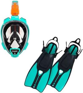 OCEAN REEF - Aria QR+ Full Face Snorkeling Mask & Duo II Travel Fins (Teal, Mask M/L - Fins L/XL)