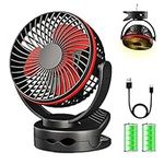 Clip On Fan: Mini Desk Fan - Battery Operated, Ultra Quiet 4-Speed Portable Baby Stroller Fan w/Warm Night Light, 3600mAh USB Rechargeable Hanging Fan for Home Office Buggy Outdoor Camping