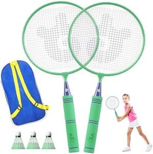 JOY SPOT! Kids Badminton Rackets Set with Soft Grip, Oversize & Lightweight Shuttlecocks Racquet with Carry Bag for Children Youth, 2 Player Sport Game for Indoor Outdoor Backyard (Green)